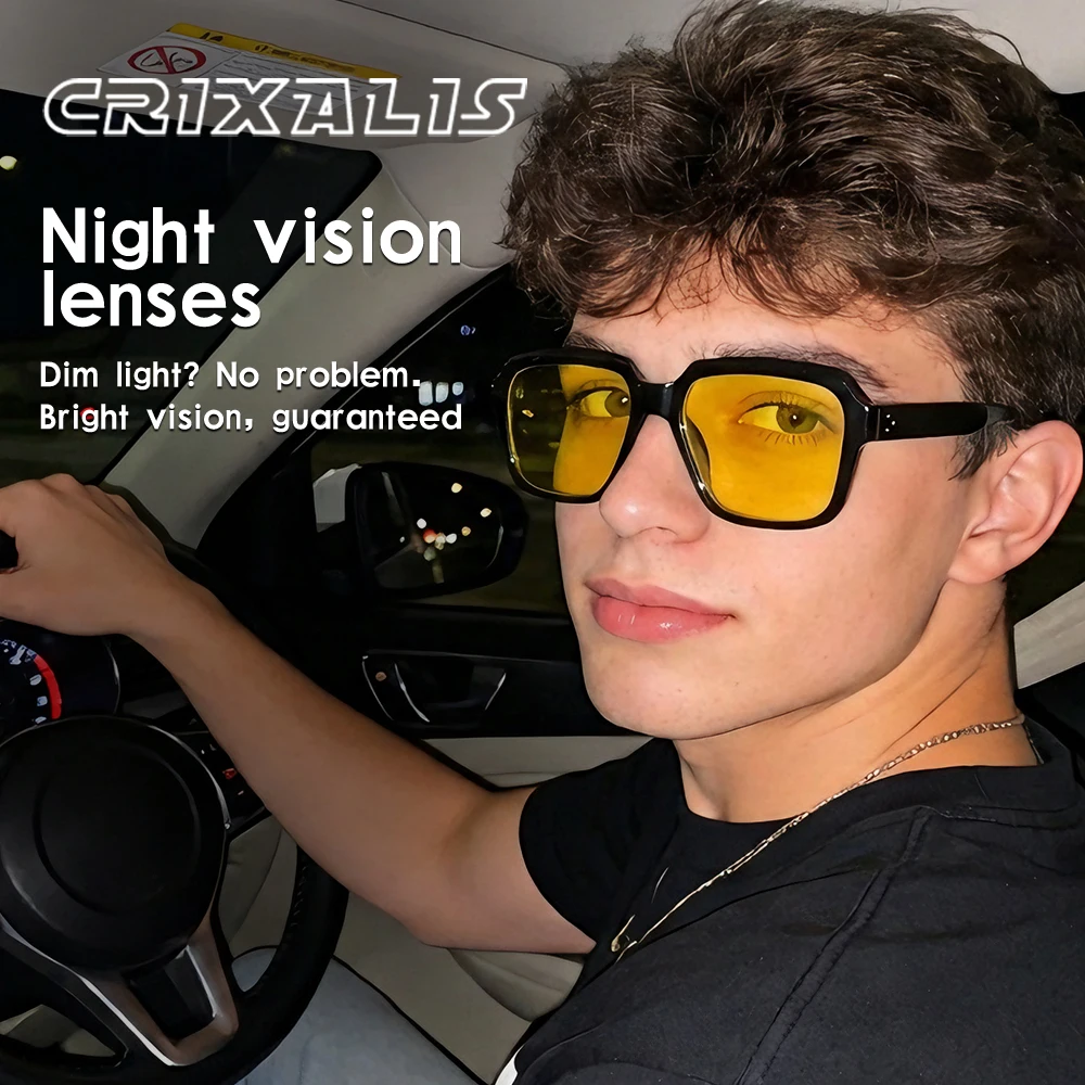 CRIXALIS Lässige modische Sonnenbrille für Männer und Frauen, schwarzer Rahmen, Nachtsicht, Fahren, Gehen, Outdoor, Alltag, Brille, UV400