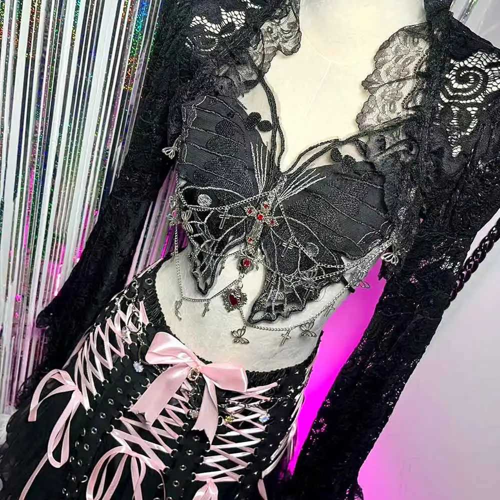 

Chain Emo Grunge Cross Rave Outfits Gothic Hand Made Chain Goth Butterfly DIY 90s E-Girls Y2K TOPS Eco Teen Punk Rock Harajuku