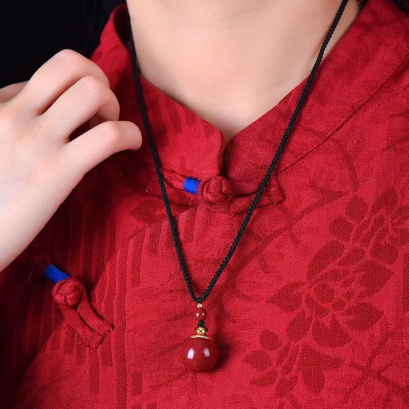 Cinnabar Gourd Pendant Empty Bottle Cinnabar Purple Gold Sand Natural Rough Stone Fu Lu Necklace Keychain for Men and Women