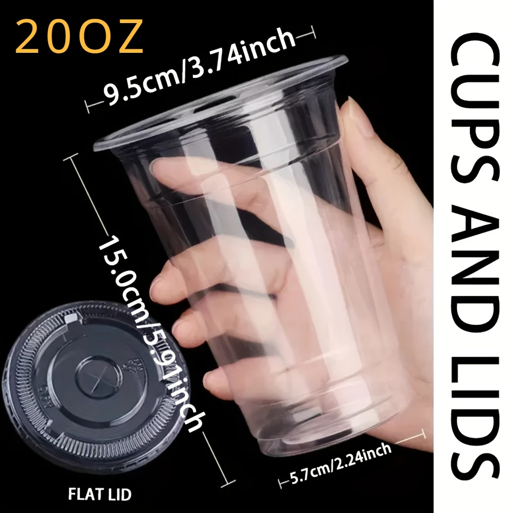 50 STKS Wegwerp Plastic Bekers met Deksels voor Ijs Koffie Koude Drankjes Plastic Bekers Thuis Restaurant Drinkwinkel Party Picknick Party