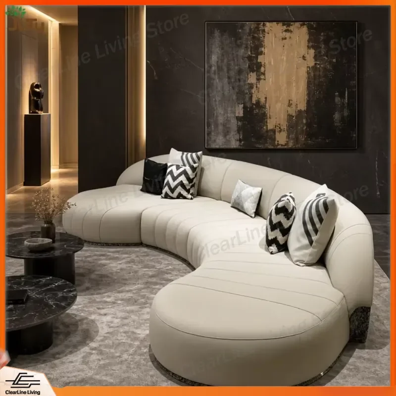 Nordic Leather Sofa Soft Texture Warm Urban Home Leisure Area Apartment Design Natural Color Retail Interior Design Project