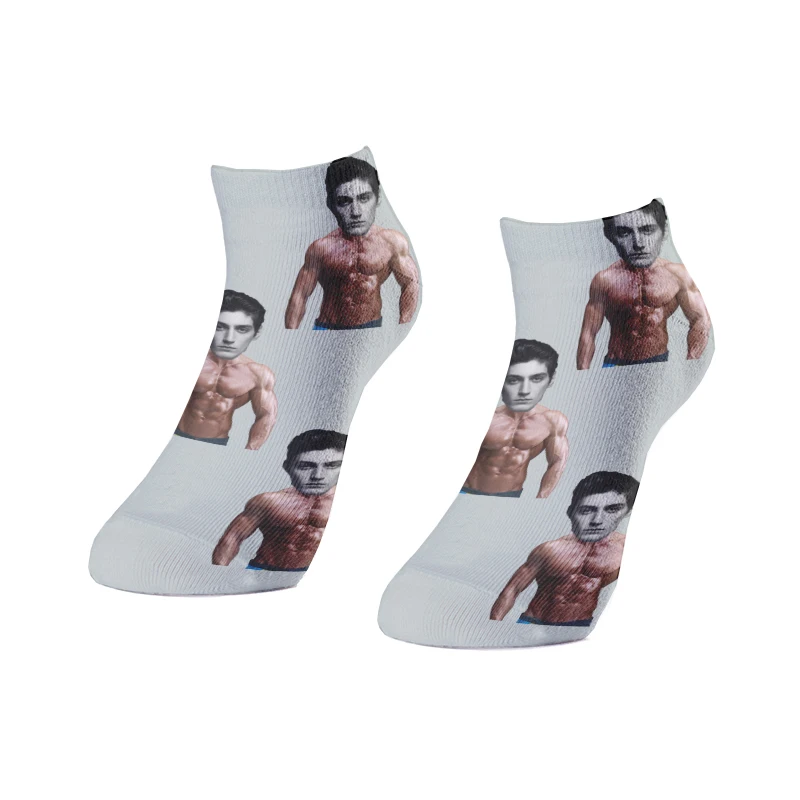 Lustige Muscle Mens Custom DIY Logo Kurze Socken Unisex Komfortable Warme 3D Drucken Angepasst Gesicht Foto Drucken Crew Socken