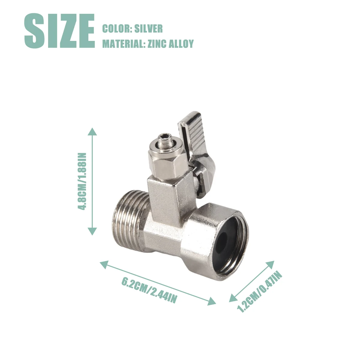 RO-Speisewasser-Adapter, 1/2 Zoll auf 1/4 Zoll, Kugelhahn, Wasserhahn, Zufuhr, Umkehrosmose, Silber, selten