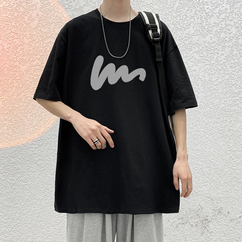 Men\'s Cotton Oversized T-shirt Loose Tops Tshirts For Clothing Breathable Casual Pattern Short Sleeve Tees Streetwear Recommend