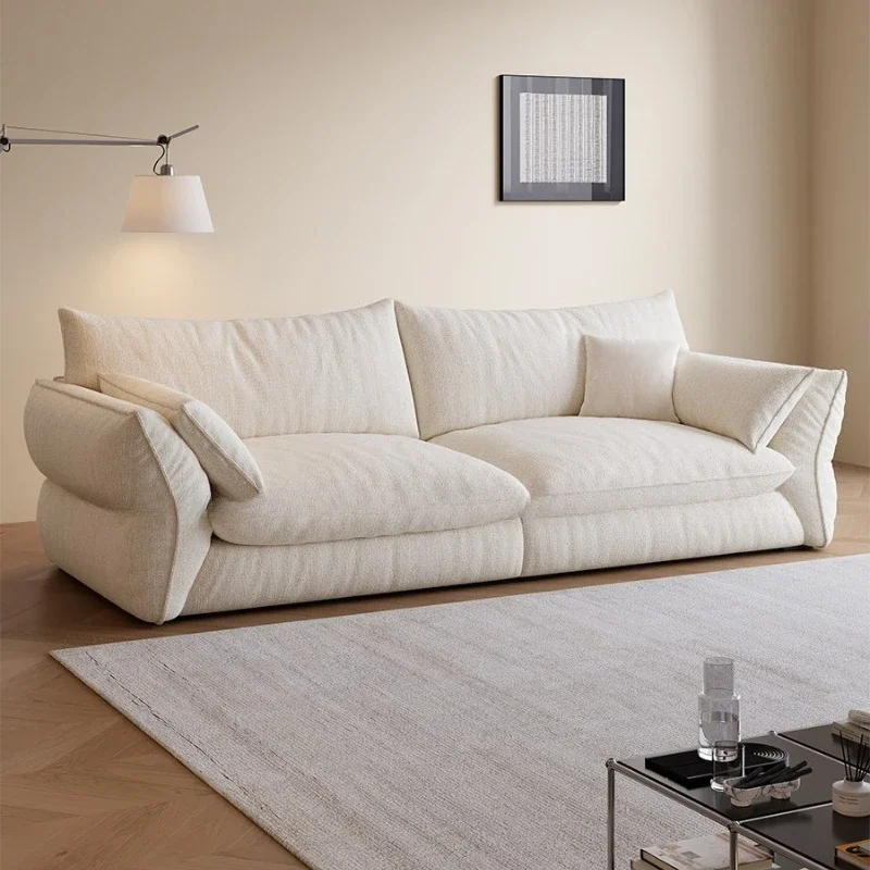 

Fabric sofa small apartment living room chenille straight row white cream wind down sofa
