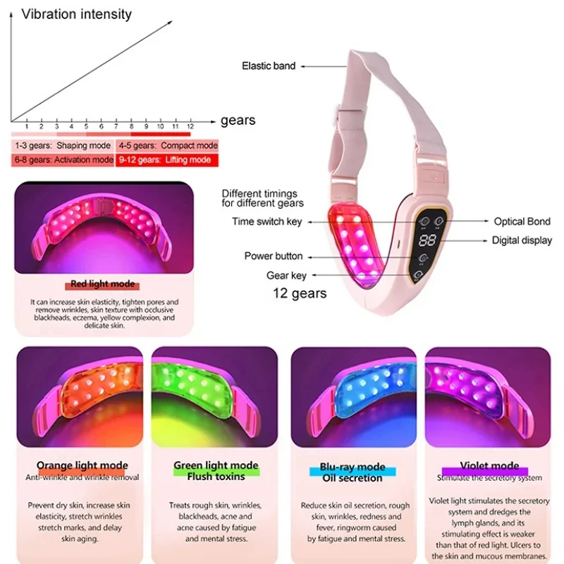 V-Face LED Fotonentherapie Gezichtsafslanken Trillingen Massager Gezichtsliftapparaat Gezichtsverwarmde dubbele kin Trillingsstimulator