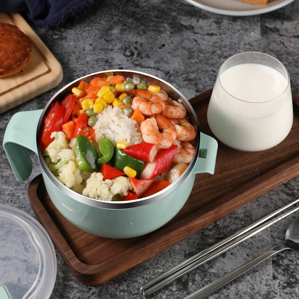 

1Set 1200Ml Stainless Steel Soup Bowl with Lid Non Slip Handle for Hot Noodles Rice Salad Take Away Noodles Bowl