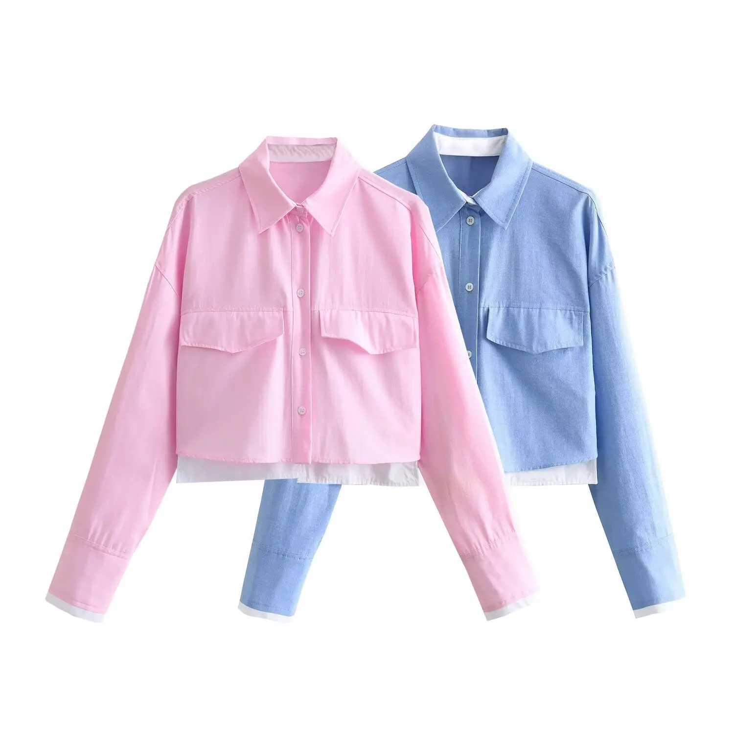 Tangada 2024 Spring Women Oversized Patchwork Oxford Shirt Female Crop Blouse Tops 6X015