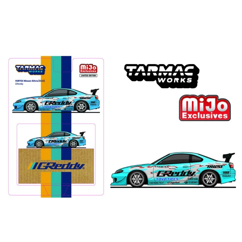 TW x MIJO 1:64 VERTEX Nissan Silvia (S15) GReddy alloy car model static ornament, adult collectibles, holiday gifts.