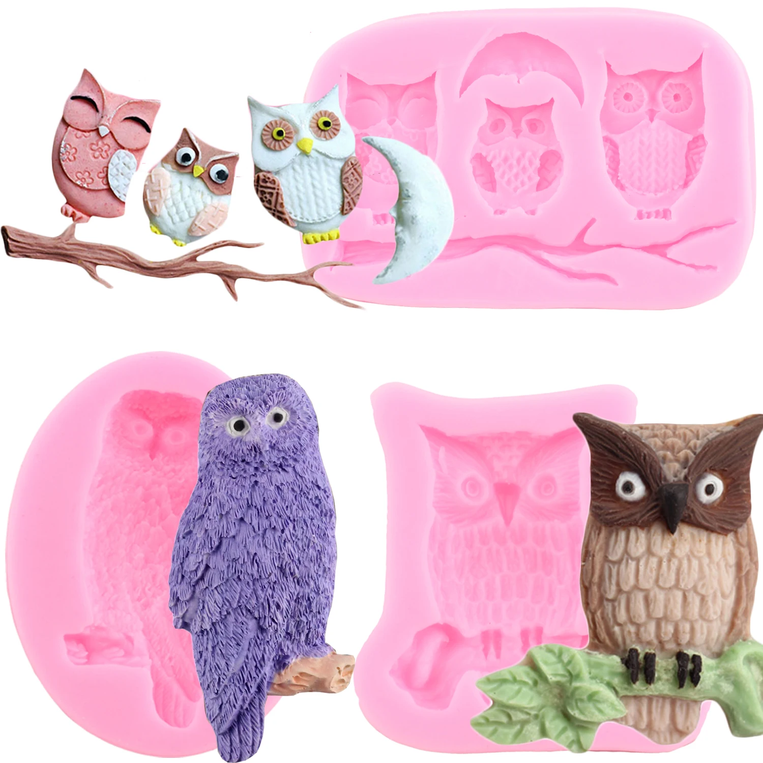 3D Owl Silicone Molds Tree branch Fondant Mold Cakecup Cake Decorating Tools Chocolate Gumpaste Mould Candy Resin Clay Moulds