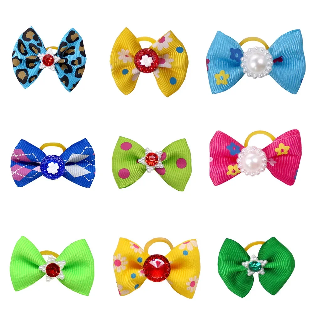 10 Stück Welpen bogen handgemachte bewegliche Haustier Hund Pflege Haarschmuck Hunde bögen mit Gummiband für kleine Hunde und Katzen Haustier Produkte – Detail 8