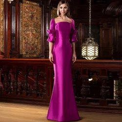 Elegant Mermaid Mother of the Bride Dresses Square Neck 3/4 Sleeves Floor Length Wedding Party Gowns Bow Vestido فساتين السهرة