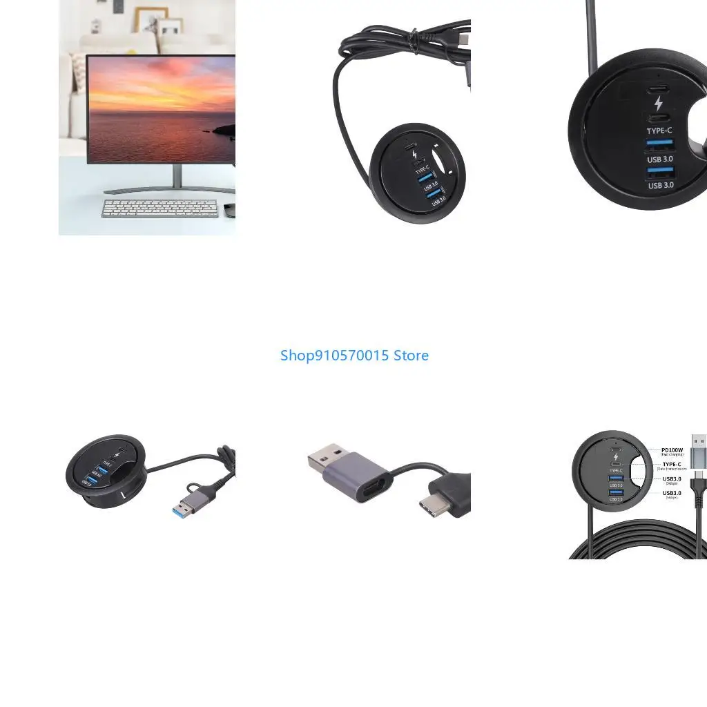 B95C Space Saving USB Desk Grommet Hole USB Mounting Desktop Grommet Hole Desktop
