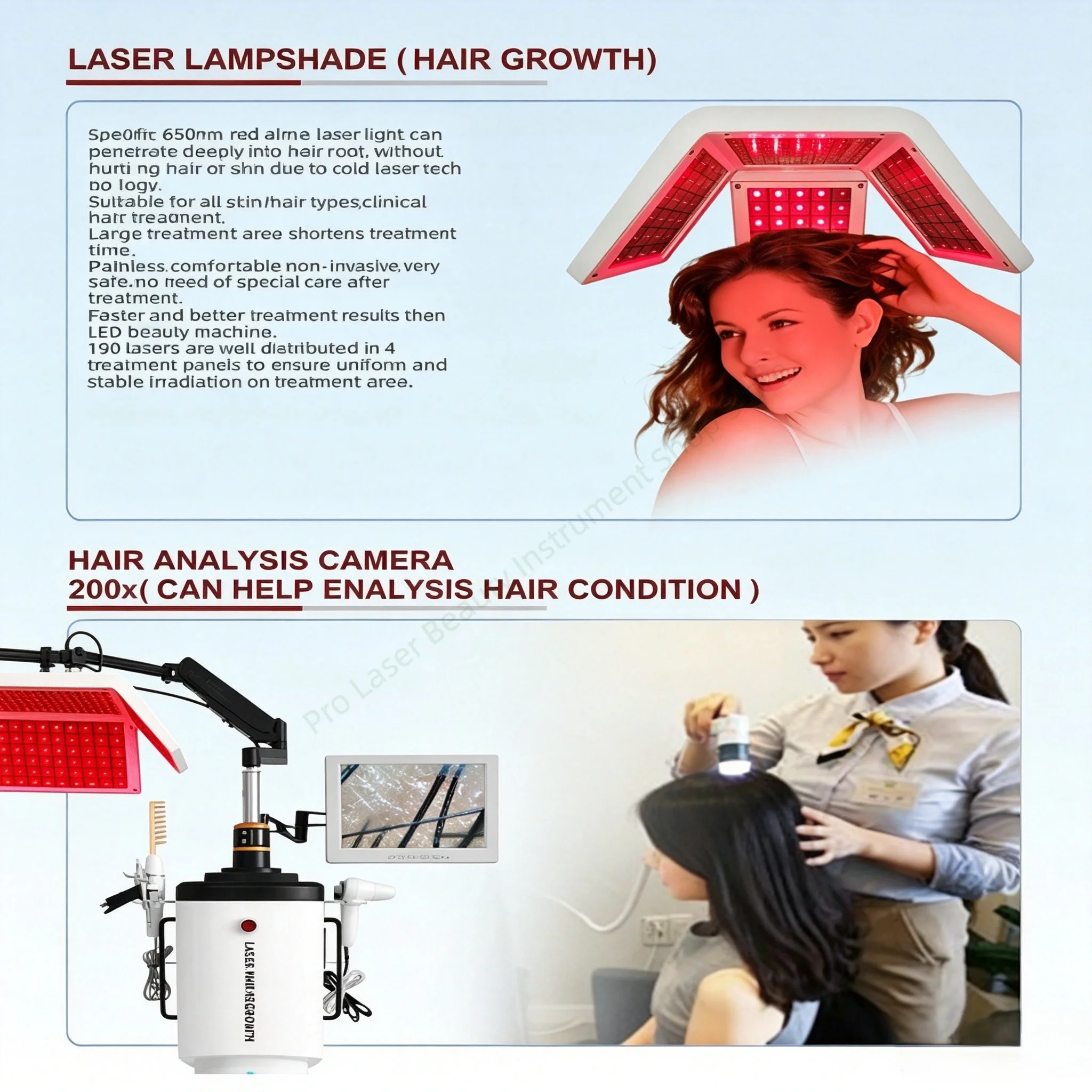Hair Growth Machine 190 Pcs Light Beads Scalp Analysis Equipment Oxygen Jet Spray High Frequency Ozone Comb for Beauty Salon