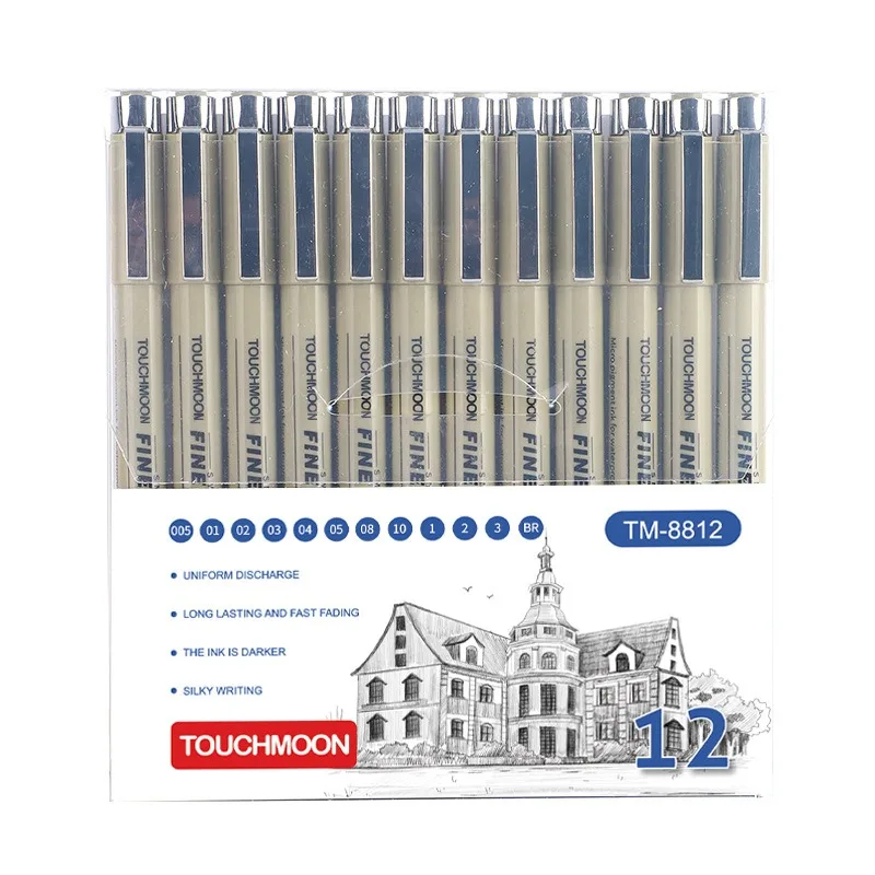 12/6Pcs Pigment Liner Micron Pen Marker Set Hook Line Needle Pen Art Manga Outlining Pen for Sketch Soft Brush Painting Supplies
