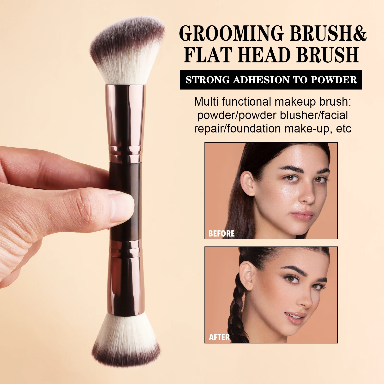 1Pc Double End Makeup Brush Dual Head Cosmetic Brush For Foundation Blush Contour Powder Face Shading Makeup Tool