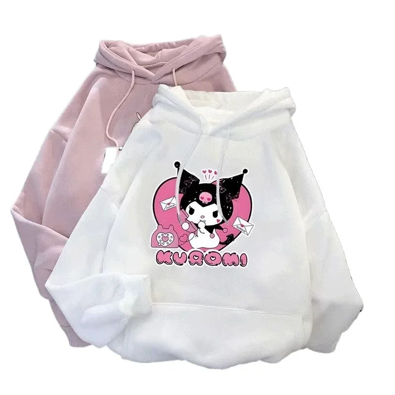 Sanrio Kuromi Anime manga comprida com capuz, Pulôver estampado bonito dos desenhos animados, Roupa externa, Camisa da moda, Brinquedos pano kawaii, Primavera e outono