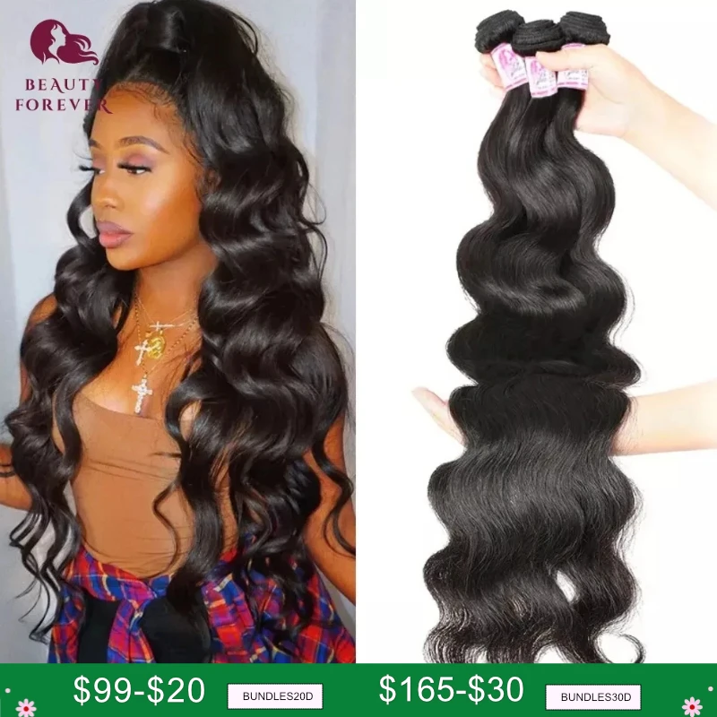 Beautyforever Body Wave Virgin Human Hair Bundles Deep Wave Thick 12A Brazilian Raw Virgin Hair Weave Straight 3/4 Bundles