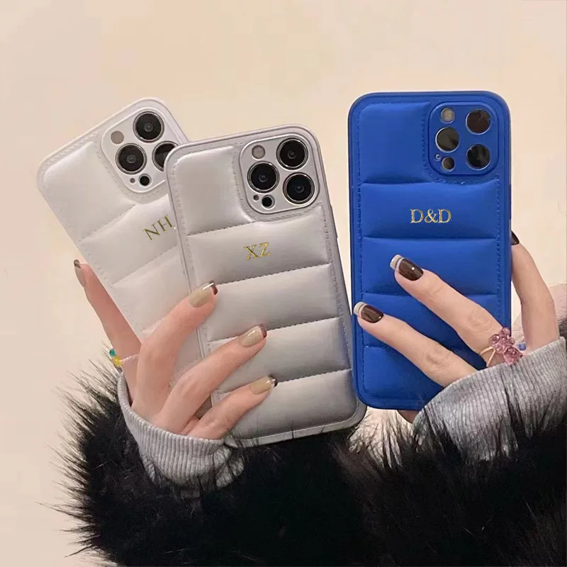 Customized Gold & Silver Name Leather Phone Case For iPhone 13 Pro Max 12 11 Pro Max XS XR X Cover Full Coverage Lens protection