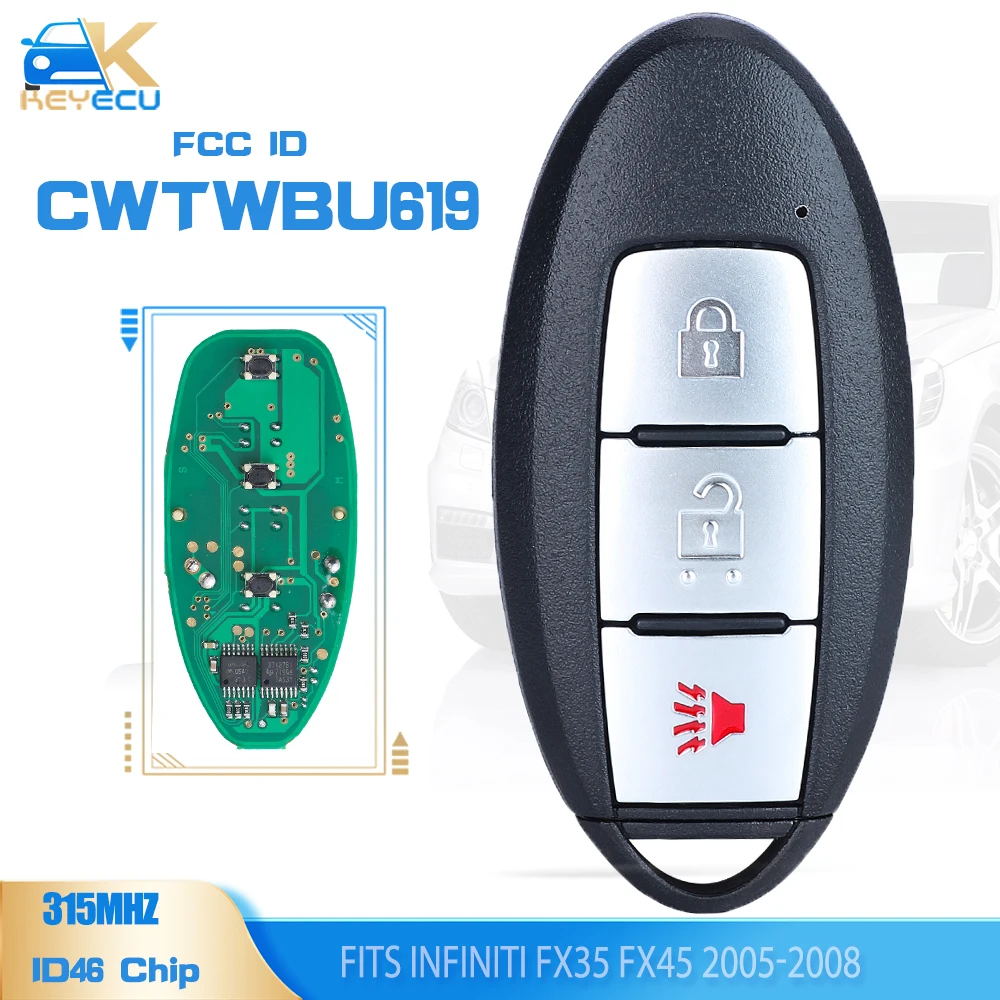 

KEYECU CWTWBU619 Smart Remote Car Key Fob 3 Button 315MHz ID46 for Infiniti FX35 FX45 2005 2006 2007 2008