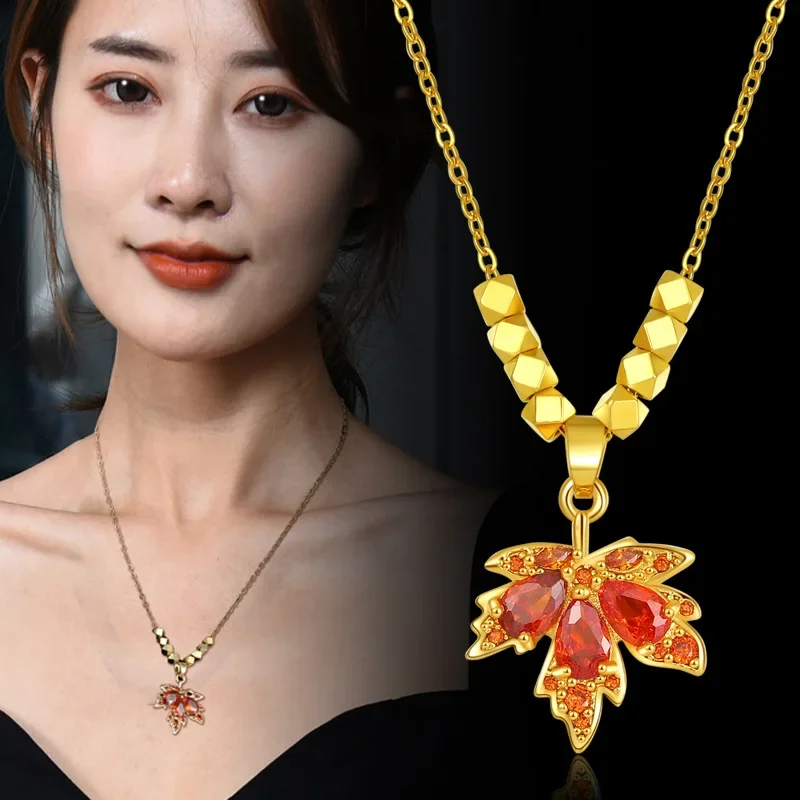 새로운 붉은 단풍잎 펜던트 목걸이, 여성 쇄골 목걸이, 틈새 디자인, 가벼운 럭셔리 하이 엔드 액세서리