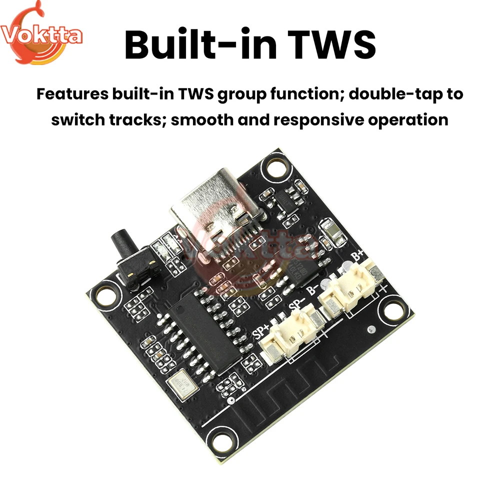 DC5V 3 واط وحدة مضخم صوت بلوتوث ضبط قابل للتعديل بلوتوث مكبر كهربائي نوع C واجهة يدعم تشغيل بطاقة الذاكرة TF