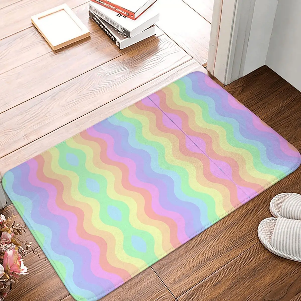 Rainbow striped Bathroom Mat Fantasy Vertical Stripes Sainbow Wave Design Doormat Kitchen Carpet Balcony Rug Home Decor