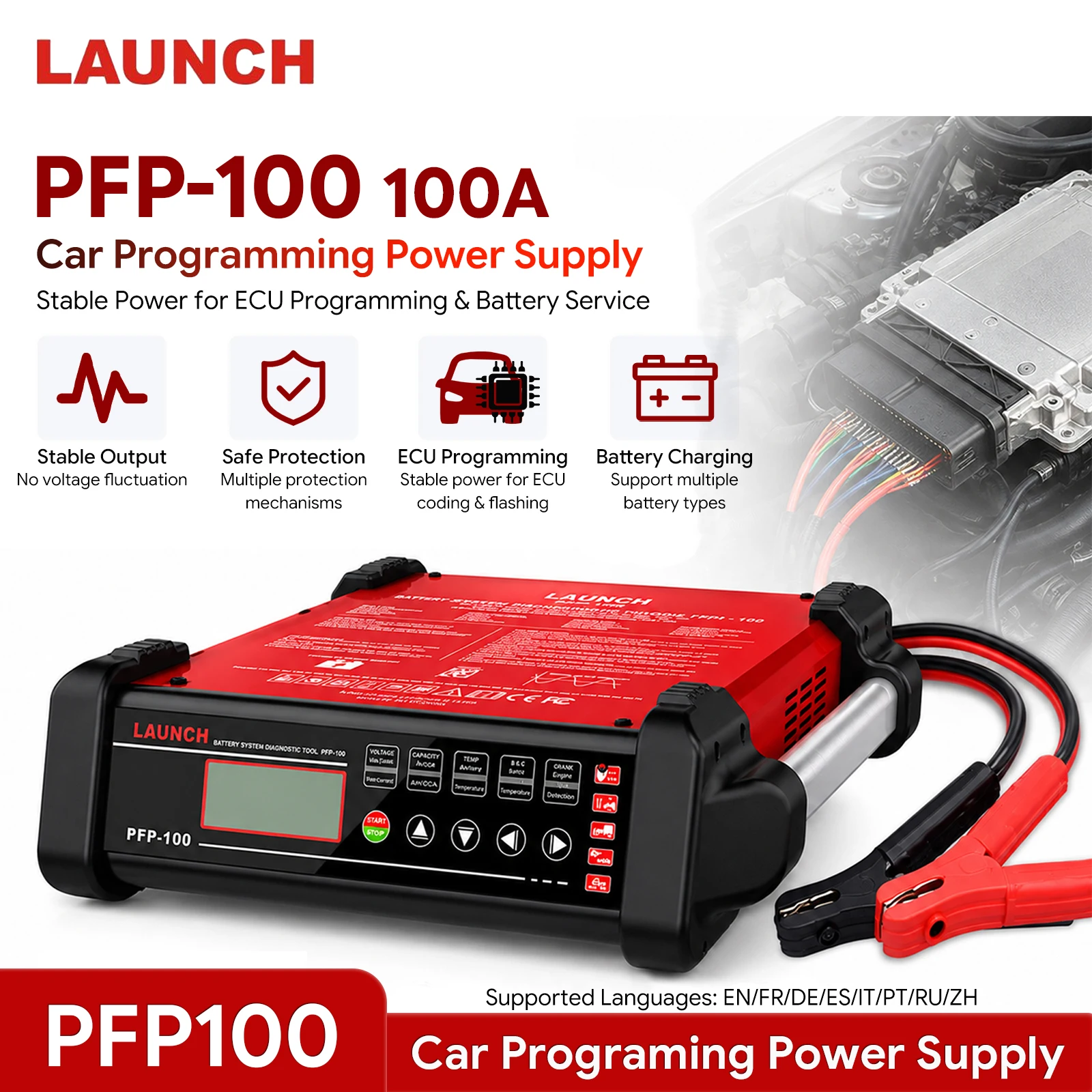 LAUNCH PFP-100 100A Programming Flash Power Supply 12V Battery Charger Stable Power Source for ECU Programming Car Diagnostics
