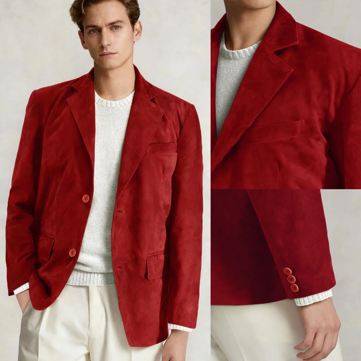 Mens Jacket Fashion Suede Solid Color Man Clothing Formal Work Leisure Slim Fit Wedding Dress Blazer Sport Male Coat