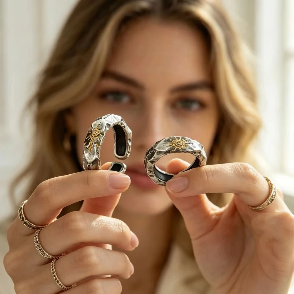 Trendy Self-Discipline Wish Stone Ring for Men Women Unique Fashion Couple Finger Jewelry Brand Gift
