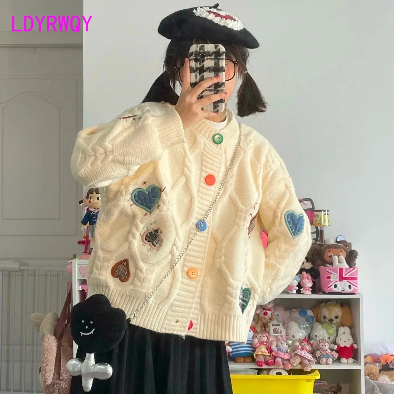 

Japanese Vintage Love Embroidery Sweater Women's Autumn and Winter New Cute Coat Knitwear