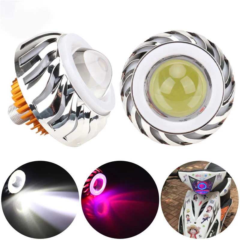 1pc Motorcycle Headlight Dual Halo LED Angel Devil Eyes Headlight Projector Lens High/Low Beam Strobe Spotlight DRL Lamp