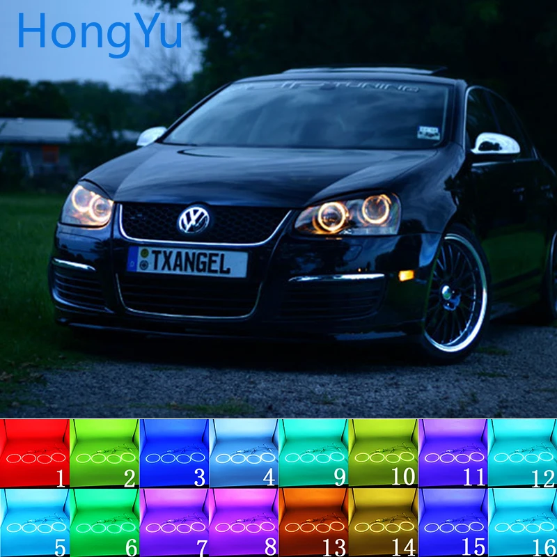 Разноцветные светодиодные кольцевые глаза ангела RGB DRL RF пульт дистанционного управления для Volkswagen VW golf 5 Rabbit Jetta R32 V mk5 2004-2009 аксессуары
