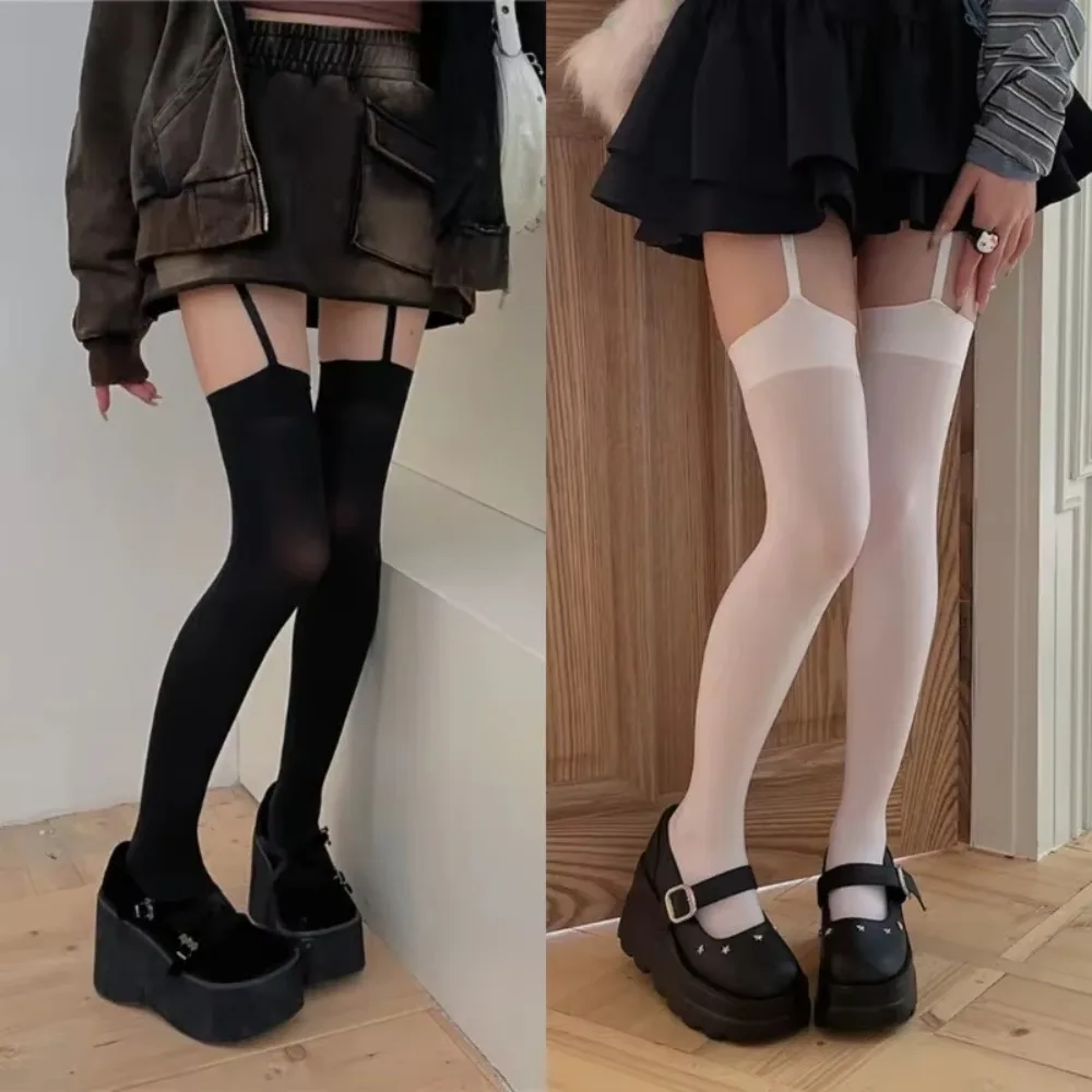 Suspender Wide-banded High Stockings with Garters Velvet Tights Women Socks Y2K JK College Style Lolita Thin Thigh