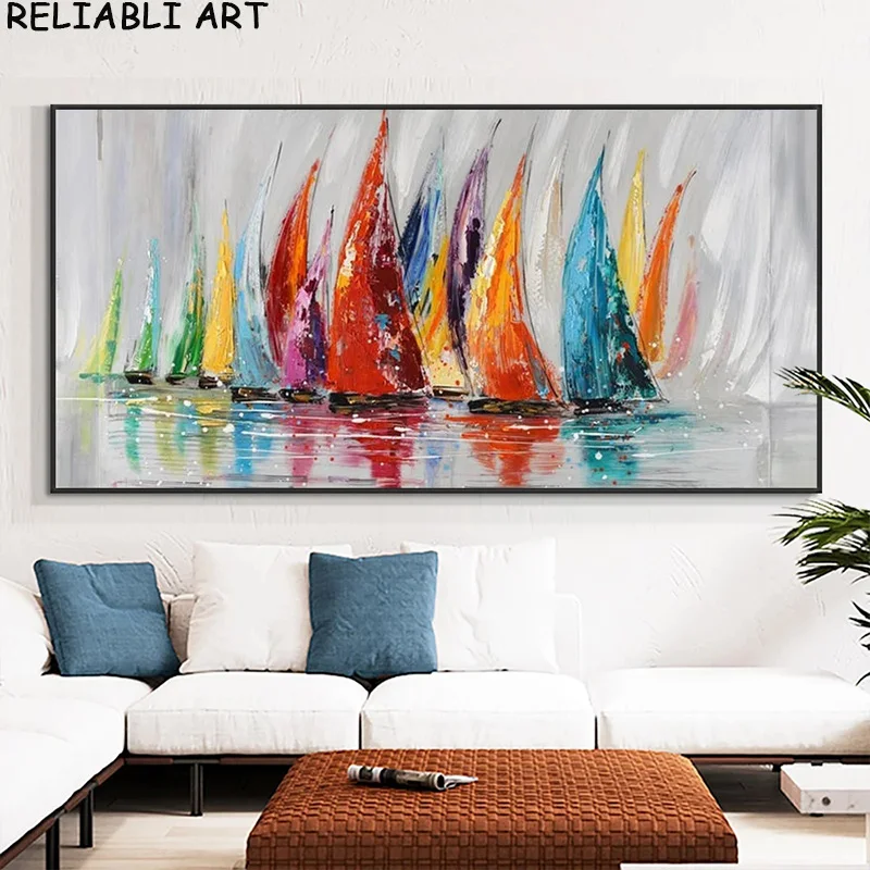 Abstract Colorful Sail Boat Oil Painting on Canvas Painting Poster And Print Wall Art  for Living Room No Frame