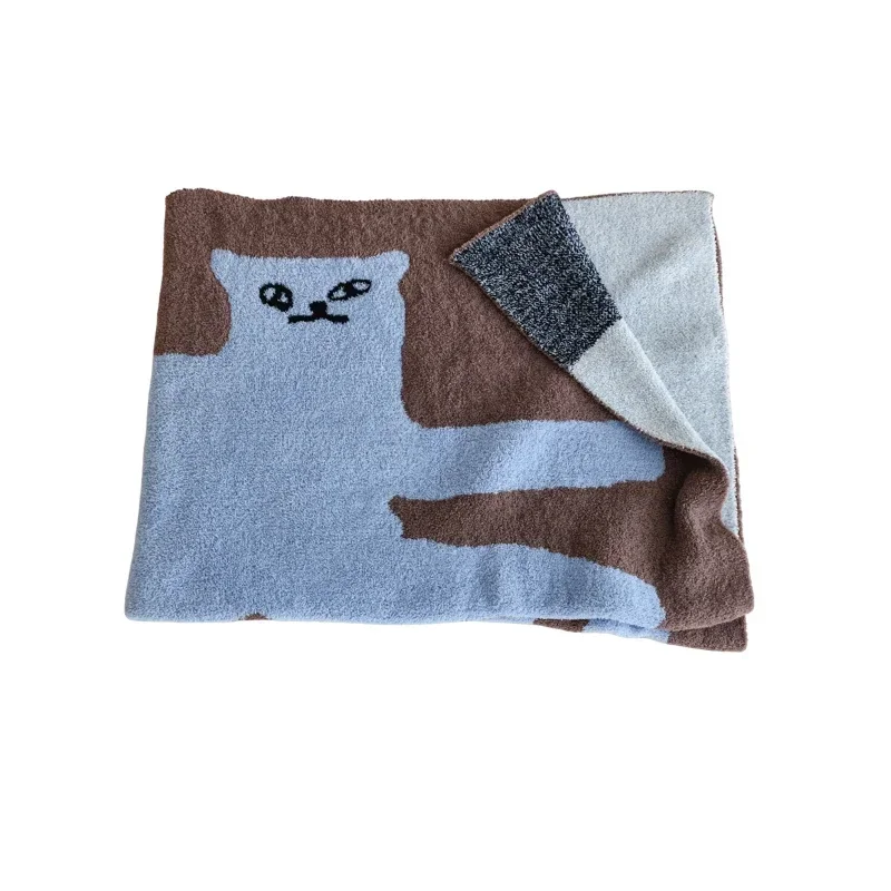 

#Fluffy half fleece nap blanket knitted blanket cat single sofa air conditioner blanket waxy