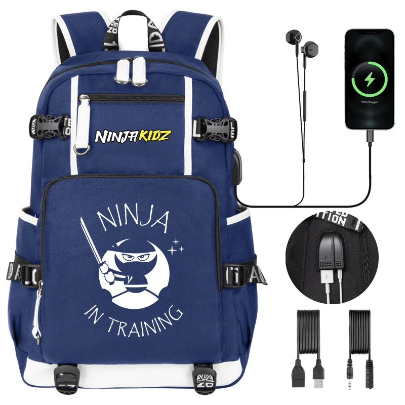 NINJA KIDZ TV Mystery Ninja Children Backpack Large capacity Boy Girl School bag Bookbag Teenage Kids USB Laptop Shoulder Bag