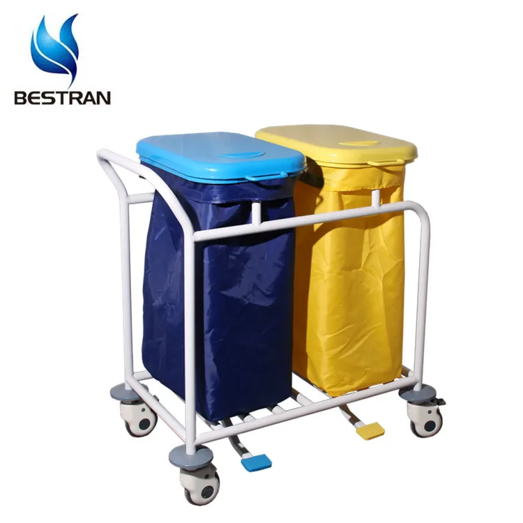Medical Waste Cart Clinic Double Bins Linen Trolley Hand Carts