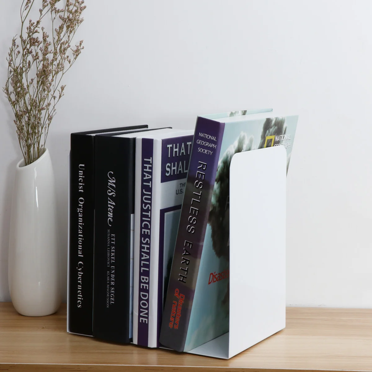 

1Pair Metal Bookend Heavy Duty White Adjustable Design Stable Base Securely Holds Books Magazines Files Book Ends