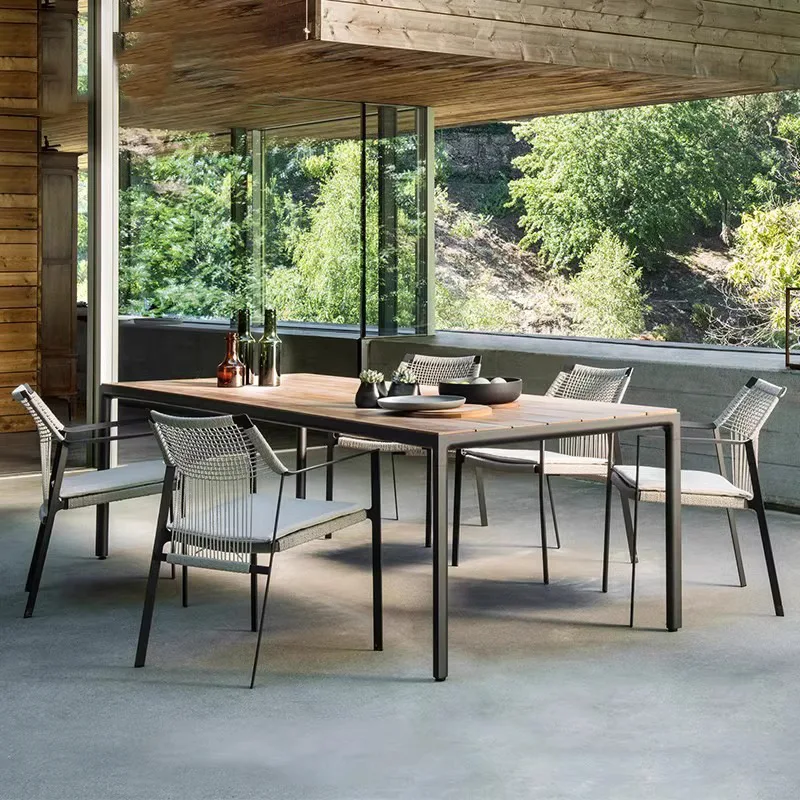 

Outdoor leisure tables and chairs courtyard terrace rock slab open-air waterproof homestay garden villa rattan table and chair