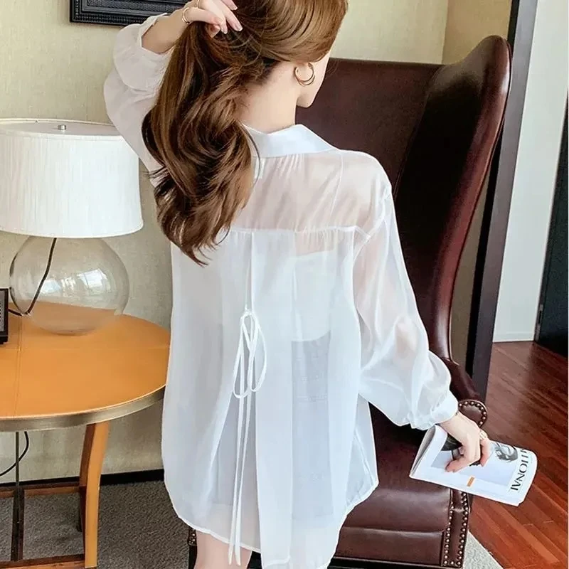 

Women's Summer 2024 New Loose Versatile UV Protection Outerwear Breathable Sunscreen Shirt Long Sleeve Collar Regular Le...