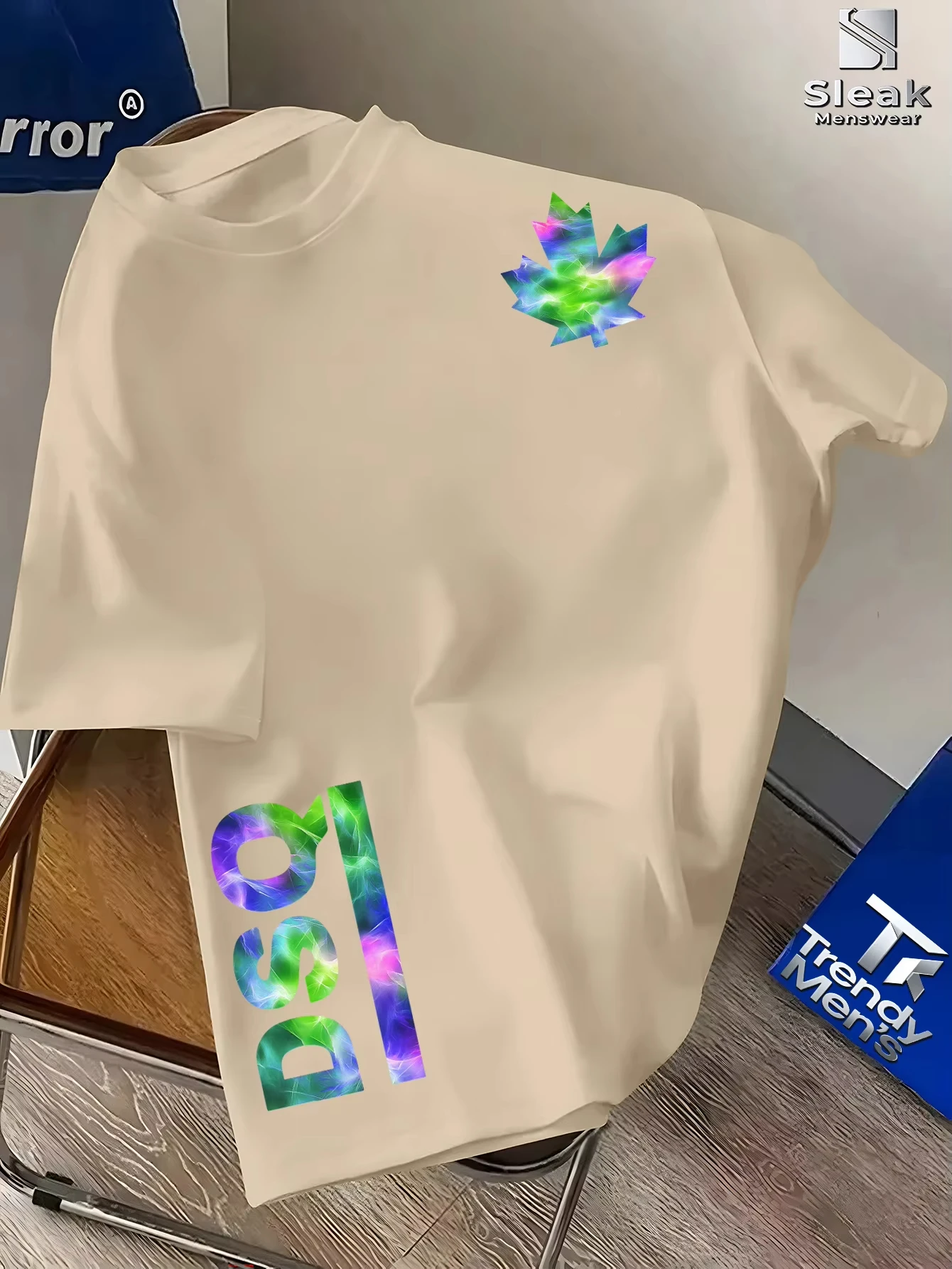 Hochwertiges Herren-Sommer-T-Shirt aus Reiner Baumwolle mit Kurzen Ärmeln, Nischendesign und Trendiger Markenaufdruck – Detail 7