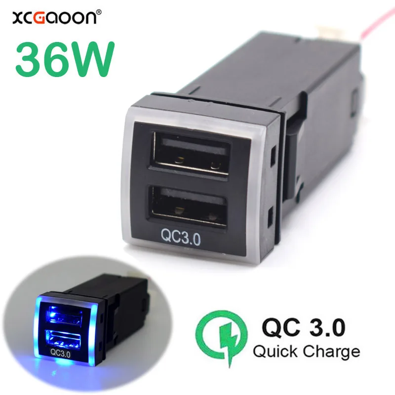 Dual 2 USB QC3.0 CellPhone Car Quick Charger for Toyota Land Cruiser Prado 150 Series Rav4 Camry Hiace Corolla, Total Power 36W