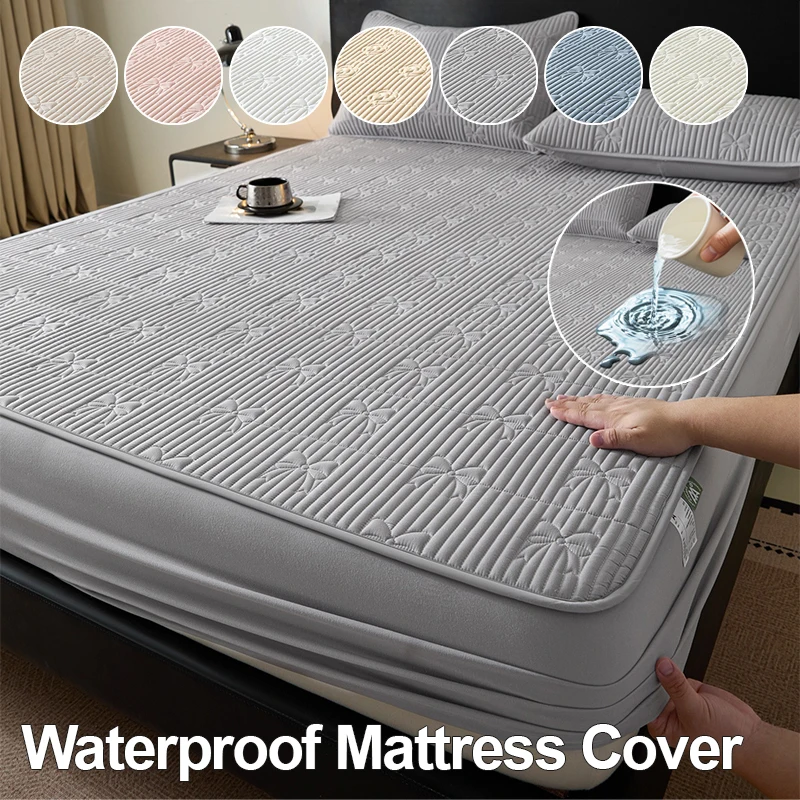 1PC A-Class Waterproof Quilted Fitted Mattress Cover TPU Layer Machine Washable Fits 5-25cm Deep Bed Protector for Bedroom Hotel