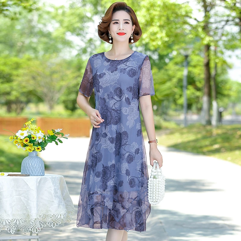 Summer Beach Floral Dress Women Elegant O-Neck Chiffon Plus Size Midi Dress Pink Print Bodycon Party Dress Short Sleeve