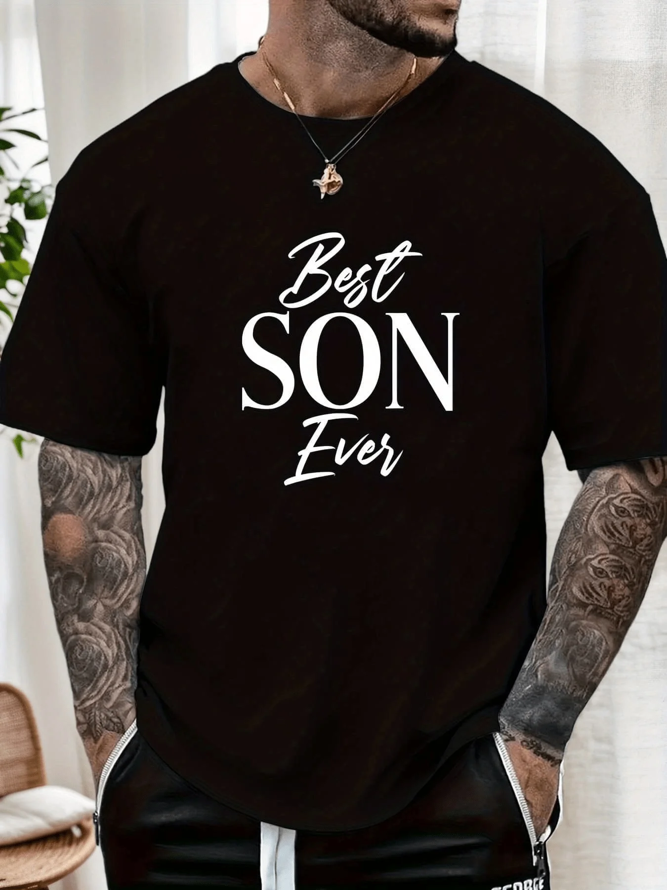 Men'S Best Son Ever T-Shirt, Casual Short Sleeve Round Neck Summer Solid Color Tee with Best Son Ever Print, Ideal Gift from Parents, Hand Washable, Dry Cleanable, Male Casual Wear for Everyday