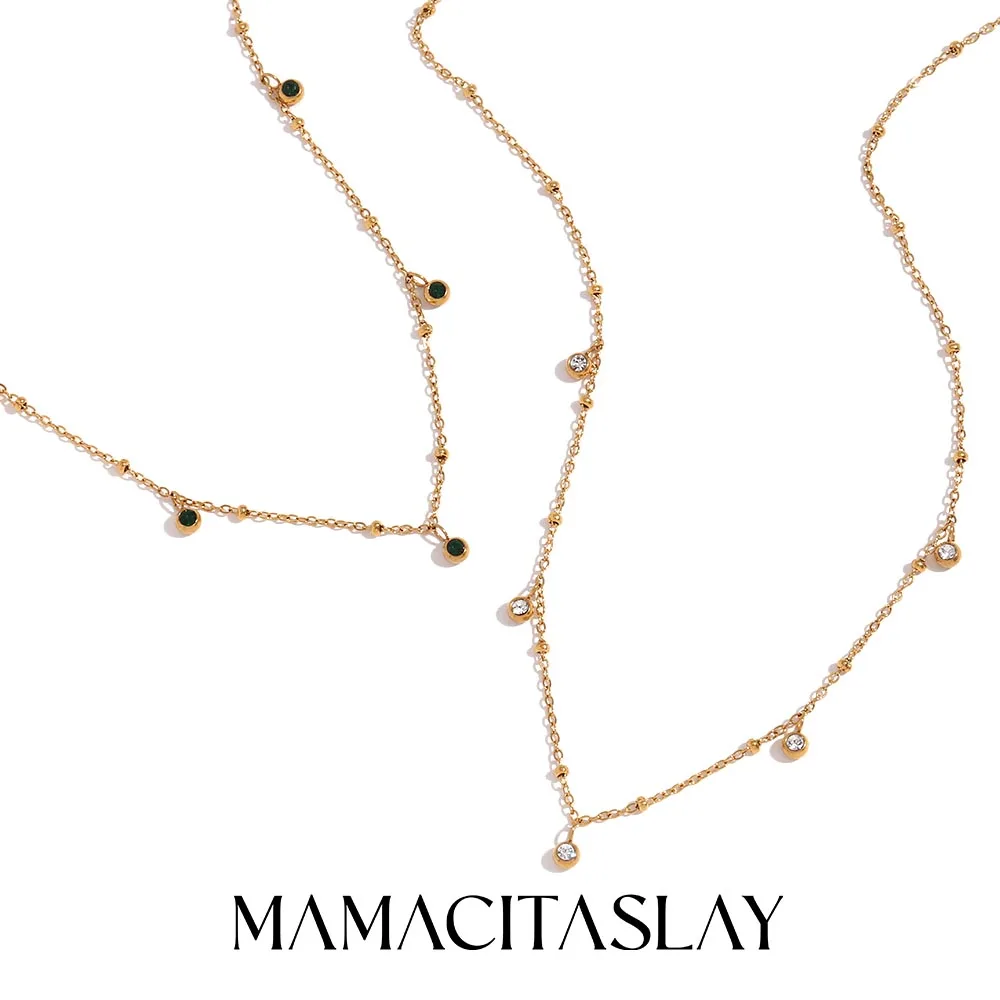 Mamacitaslay Elegante Heldere Groene Ronde Zirkoon Dunne Ketting Sleutelbeen Ketting Rvs Sieraden Dames Sieraden In De Nek