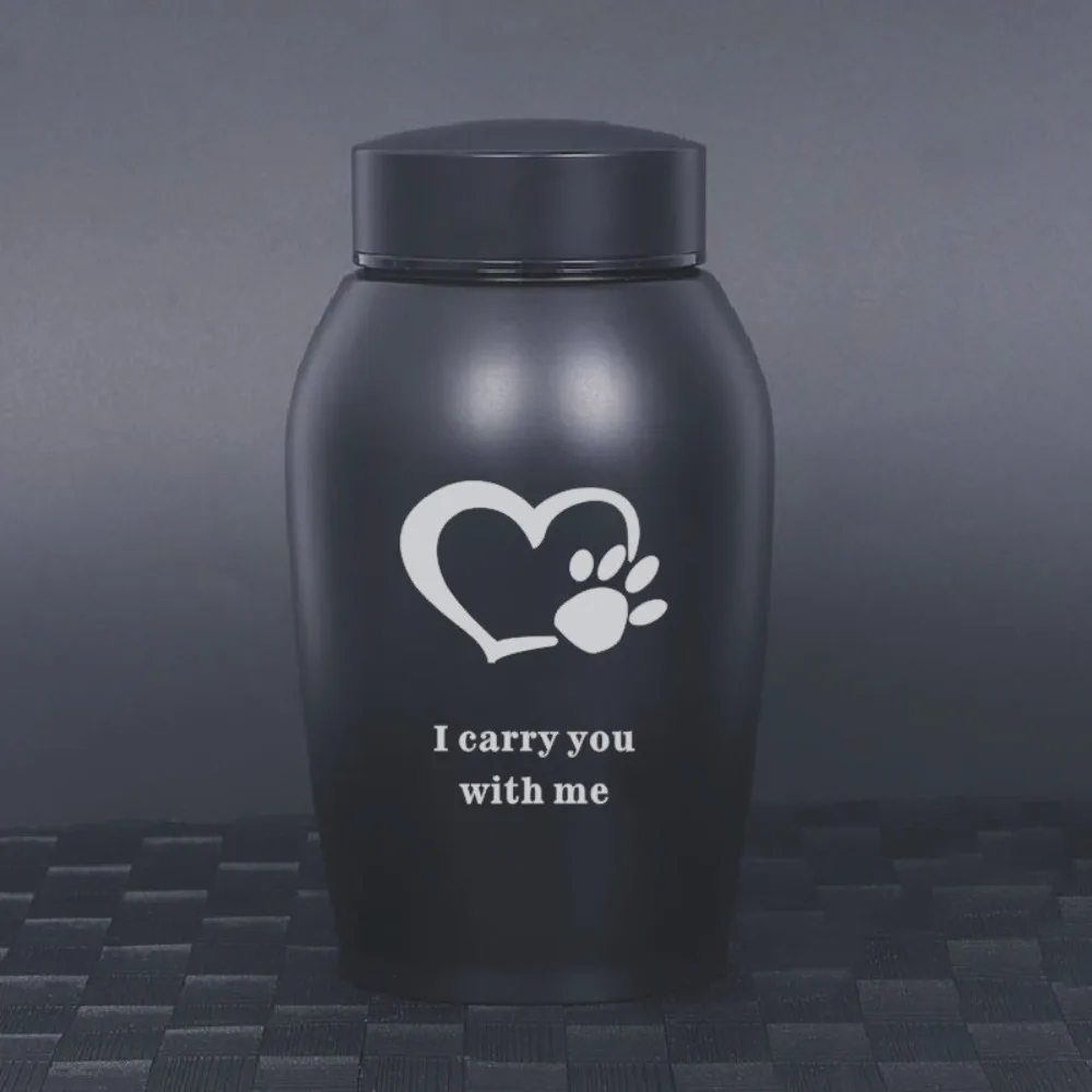 Columbarium Stainless Steel Pet Ashes Urn Portable Moisture-Proof Pet Cremation Urn Black Memorial Pet Urn Funeral Supplies