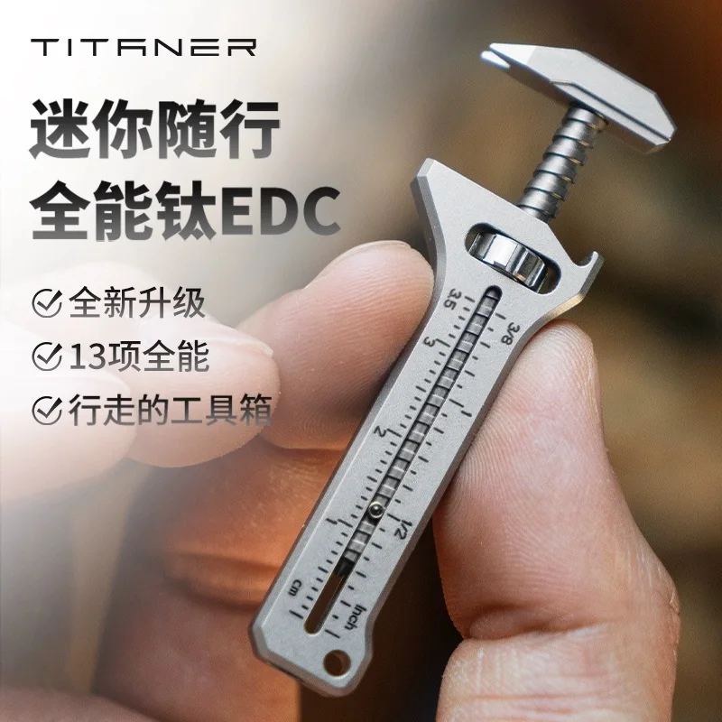 TITANER 13 in 1 Portable Pocket Titanium Alloy Mini Wrench, Multi Functional Tools with Bottle Opener Glass Breaker