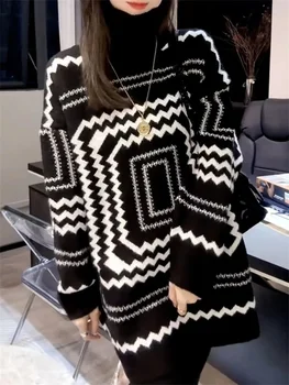 High Necked Knitted Sweater 2024 Winter New Temperament Elegant Versatile Warmth Long Sleeved Sweater for Women Commuting WLF777